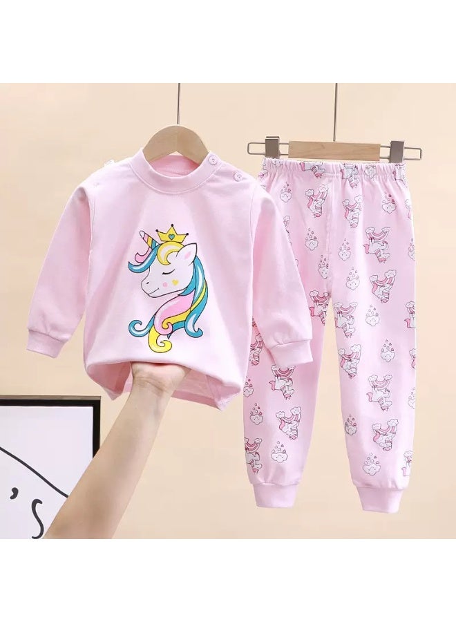 طقم بيجاما للأطفال حديثي الولادة، مطبوع عليه رسوم كرتونية، ملابس نوم قطنية للأولاد والبنات، قطعتان، أكمام طويلة، للجنسين - Image 2